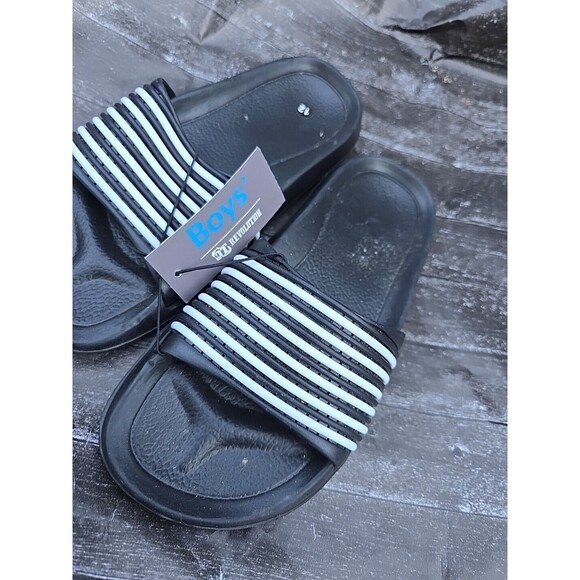 Boys OT Revolution Sandals Slides Black & White Stripes Size 12 - Picture 5 of 5